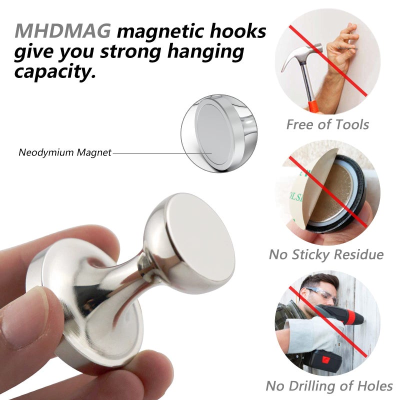 MHDMAG Coat Magnetic Hooks Heavy Duty Magnet Hanger, Magnet Hooks with Rare Earth Neodymium for Home, Office, Workplace or Traveling. Pack of 2. - Image 4